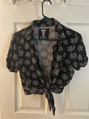 Spencer's Black Crop Top with White Pentagram Print